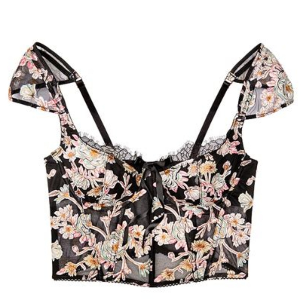 VICTORIA'S SECRET Dream Angels Unlined Bra Top Black Floral Bustier